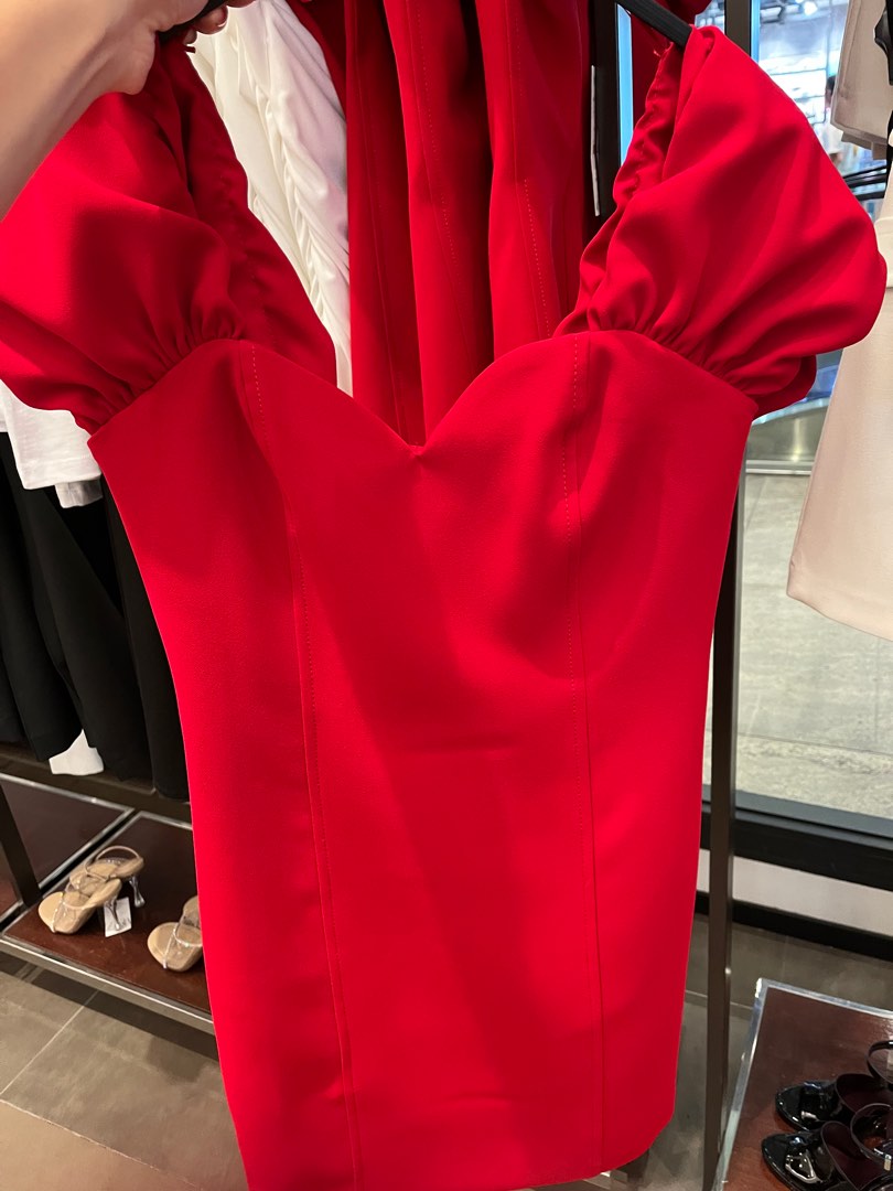Zara Red Dress With Sweetheart Neckline, Women'S Fashion, Dresses & Sets,  Dresses On Carousell