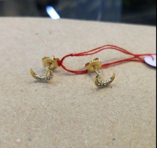 18K Saudi Gold Moon Earrings with Russian Stones ◾Last pair‼️