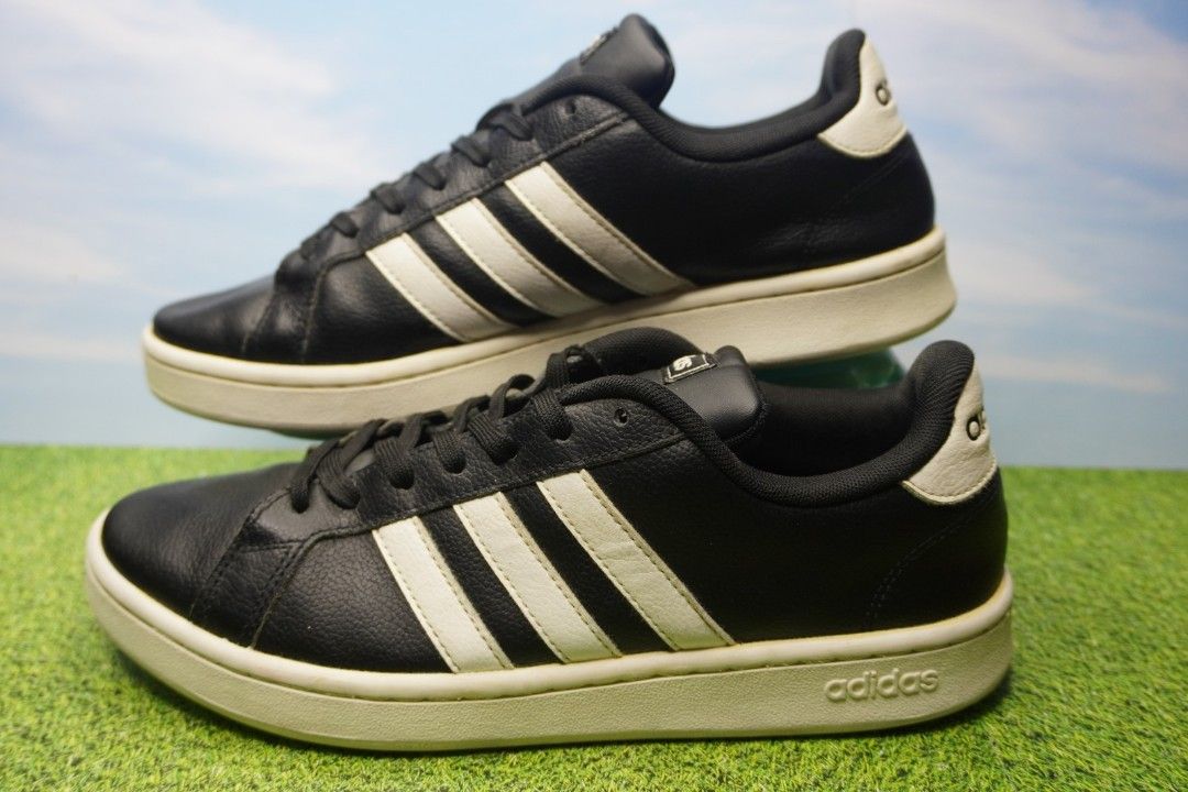 204. Adidas Neo Baseline Black Strip White Leather Fesyen Pria