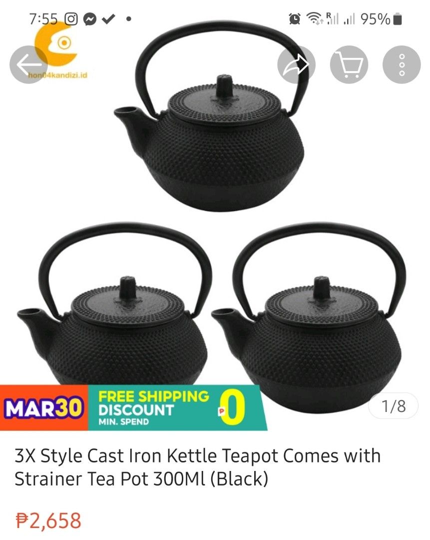2 PCS. SMALL CAST IRON BLACK KETTLE/TEAPOT (Category: Coffee & Tea Tableware) located in Bulacan. Submitted by sakurajade (Listing ID 1223720067, Image 2). Description: 2 PCS. SMALL CAST IRON BLACK KETTLE/TEAPOT 👉 Price: P1,400 ONLY (TAKE ALL) 👉 Shopee Price: P2,658 (3 pcs.) ✅️ Good condition, as good as new, decorative, multi-purpose, display items, authentic/traditional Japanese ✅️ Material: Cast Iron ✅️ Issue: No box, as-is.