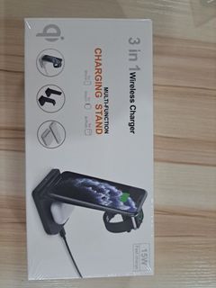 Wts bnip 3 in 1 black wireless phone charger stand [for phone iWatch airpods] fast charging 15W