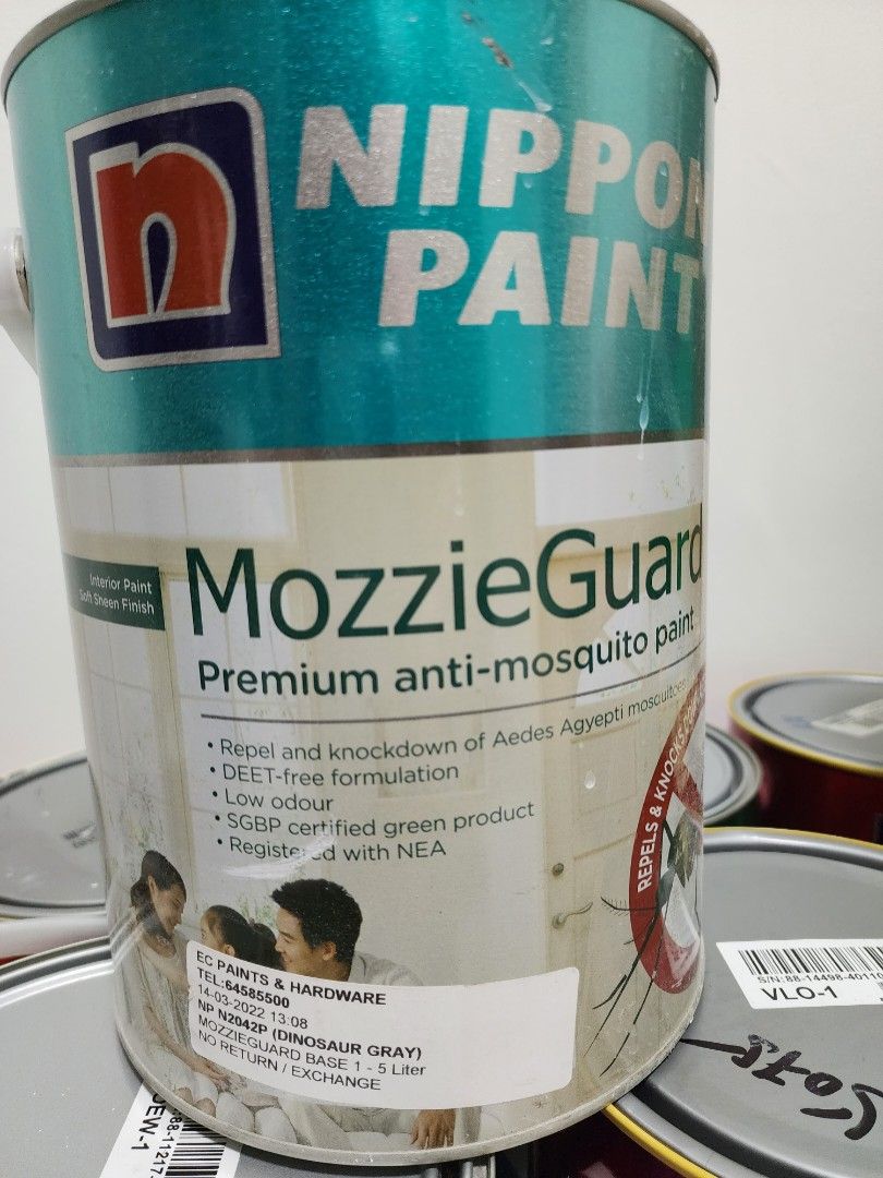 5L NIPPON PAINT MOZZIEGUARD (2042P DINOSAUR GRAY), Furniture & Home Living, Home Improvement