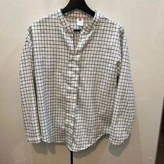 贈］格紋厚棉長袖手扣線條襯衫