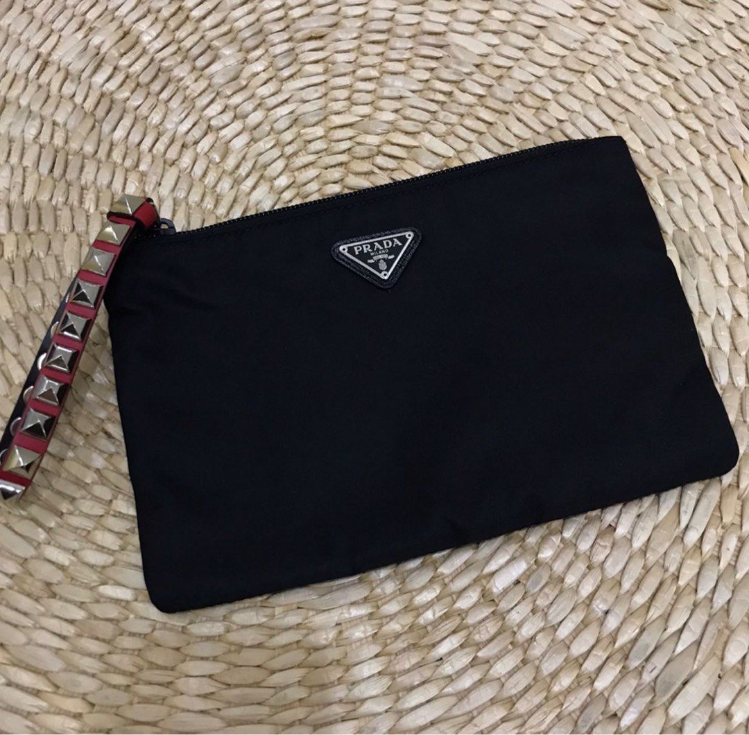 Prada vela small zip pouch clutch bag sales