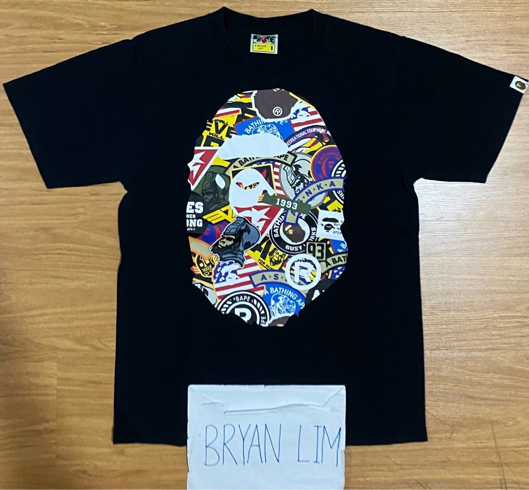 Bape Big Ape Head Multi Logo Brands Multicolour Tee Shirt by A Bathing Ape Multi Logo Bape Ape Brands Black Tshirt