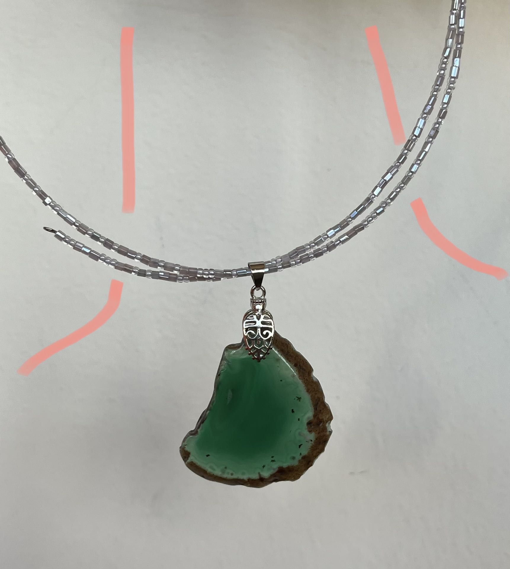 Agate slice irregular free form pendant forest green semi precious