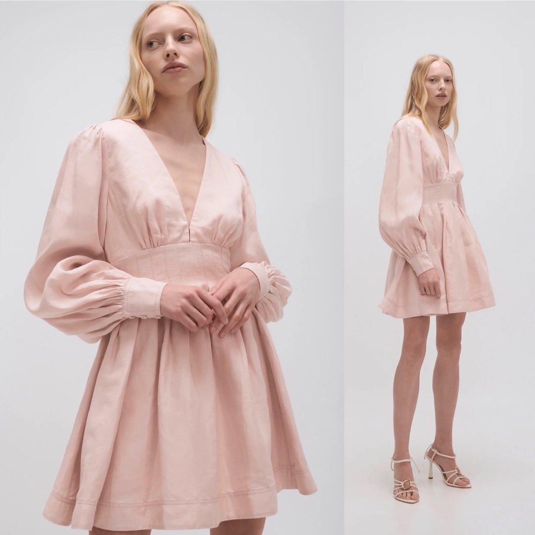 Aje Amelia Plunge Mini Dress in Blush Pink, Whimsical Dove, Women's ...
