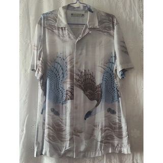 allsaints 鶴 瘦子 襯衫 花襯衫 短袖 短袖襯衫 古巴領 古巴領襯衫 度假 印花襯衫 復古 緞面 真絲 男