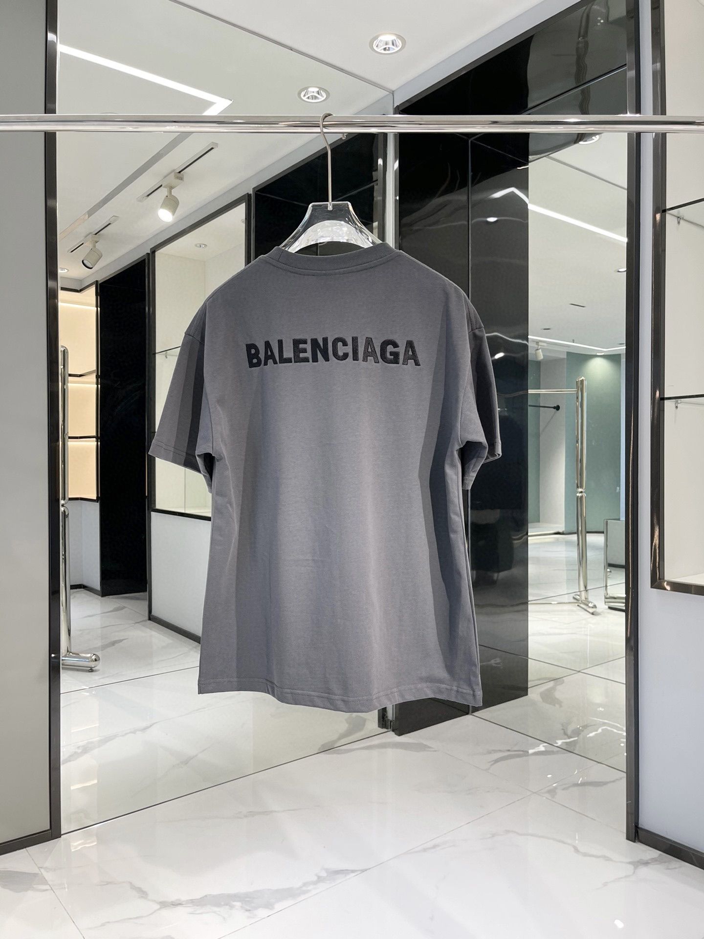 Authentic balenciaga 23ss new chest letter embroidered T shirt cement gray