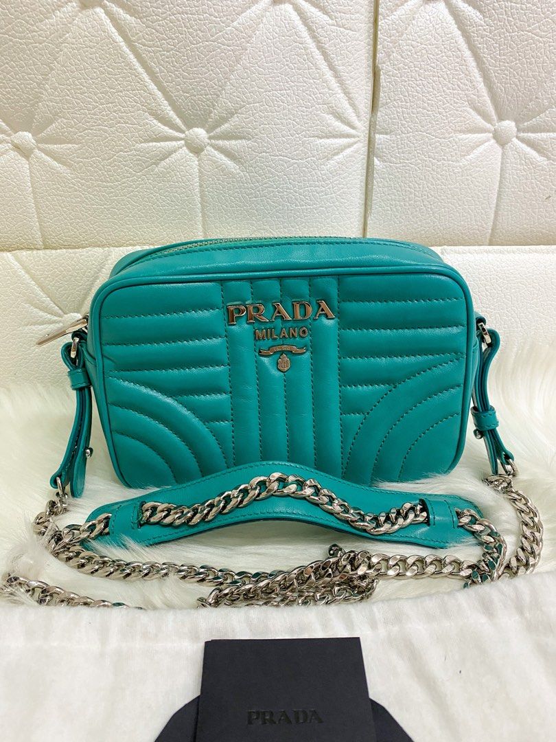 AUTHENTIC Prada Teal SHW Lambskin Camera Bag (Category: Luxury Bags & Wallets) located in Quezon City. Submitted by closetofcoco (Listing ID 1223688308, Image 1). Description: GUARANTEED AUTHENTIC PM FOR INQUIRIES NO LOW BALLING.