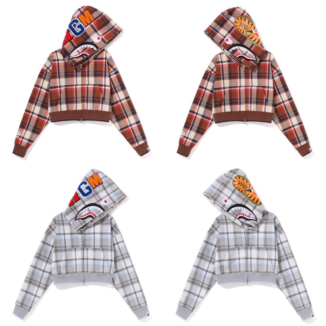 BAPE CHECK CROPPED SHARK FULL ZIP HOODIE