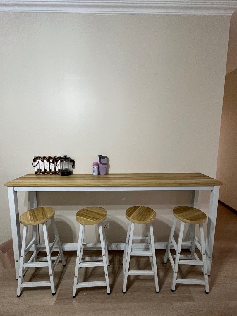 Bar Table + 4 Stools for Sale, Furniture & Home Living, Kitchenware