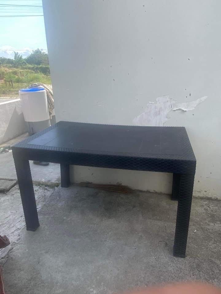 Black Rattan Table 6 seater, Furniture & Home Living, Outdoor Furniture