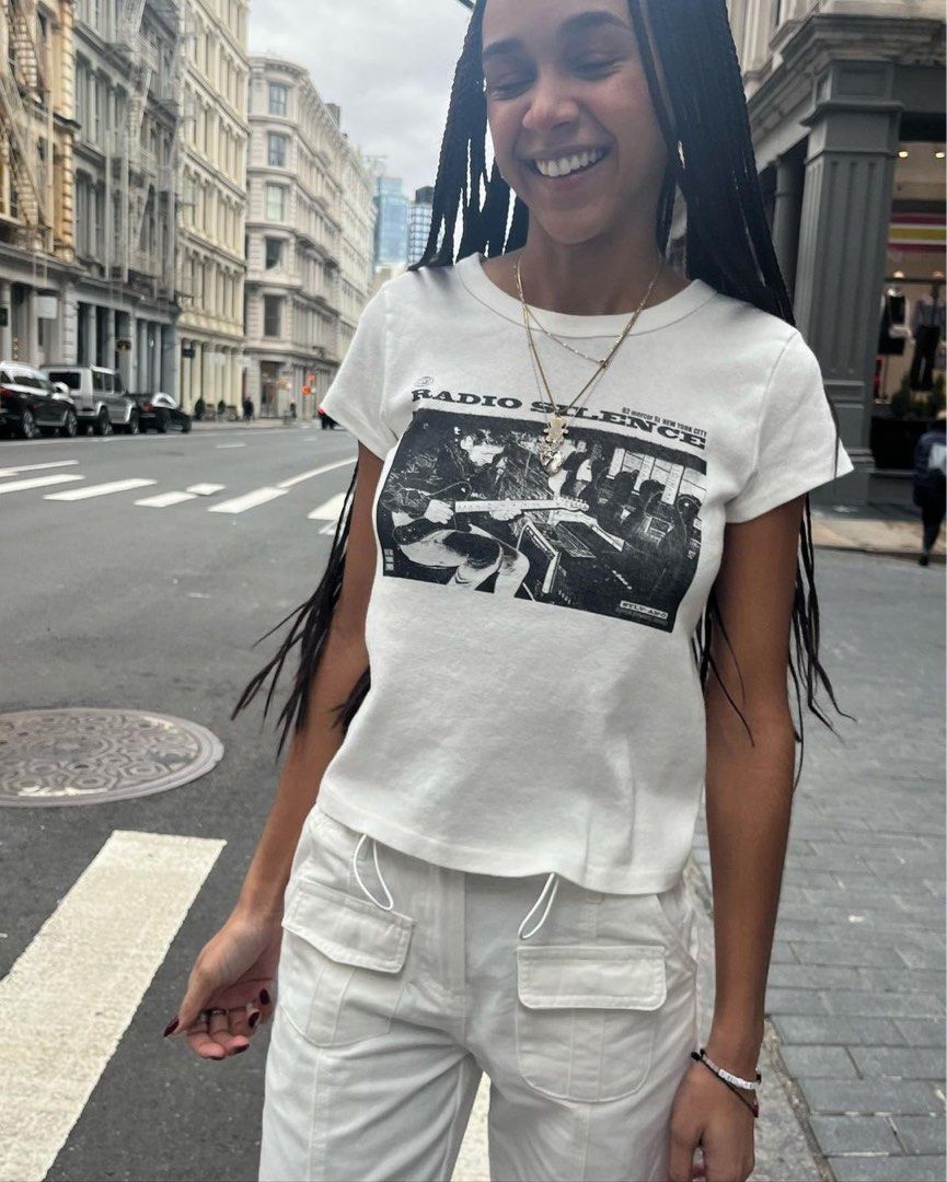 Brandy Melville Kim Pants in white and navy blue on Carousell