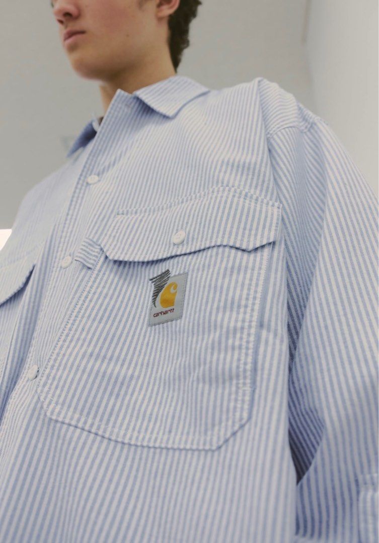 Carhartt WIP x Invincible 15 L/S Stripes Shirt Blue, 男裝, 上身及