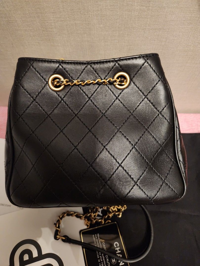 Chanel drawstring calfskin egyptian amulet small black, Luxury, Bags &  Wallets on Carousell