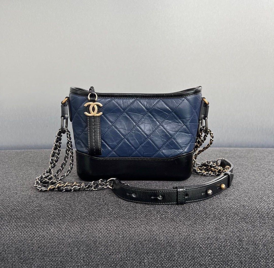 Chanel Gabrielle Bag Small Calfskin Blue Black