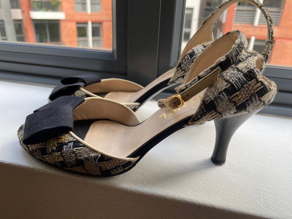 Chanel tweed slingbacks, Luxury, Sneakers & Footwear on Carousell