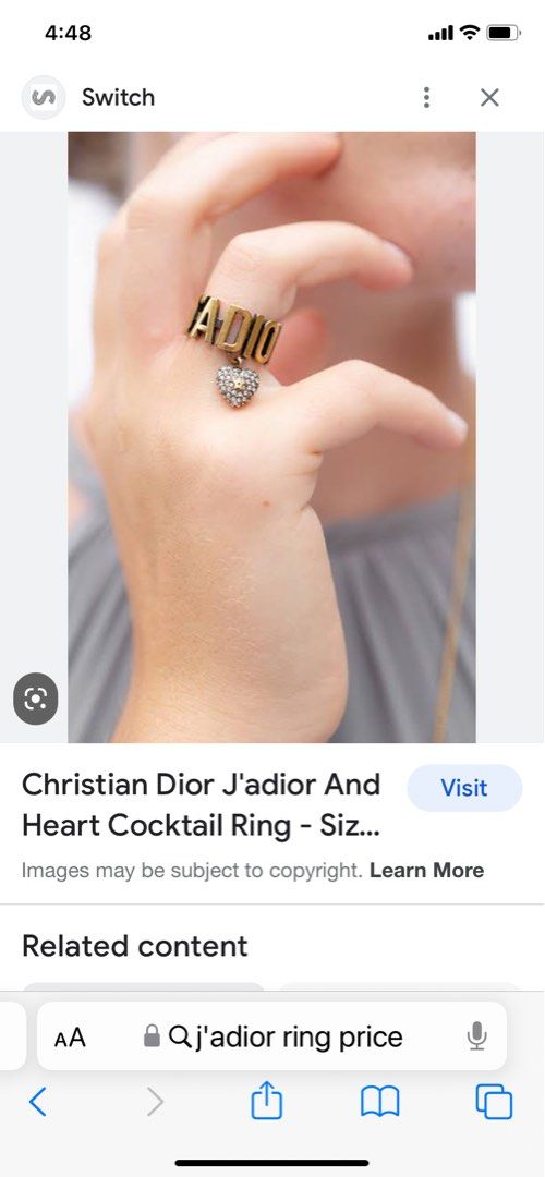 Christian Dior J'adior heart cocktail ring, Women's Fashion