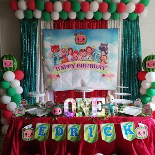 Cocomelon Theme  - Our Best Selling Curtain Backdrop Deluxe Party Package
