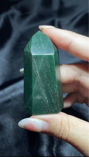 Dark green aventurine with pyrite tower crystal crystals