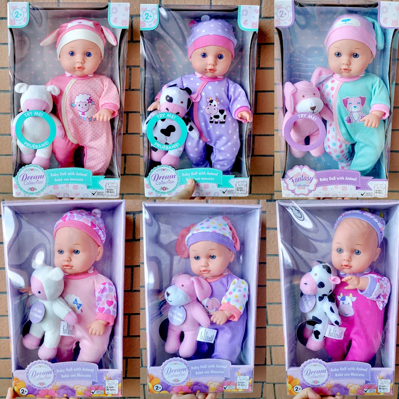 Dream Collection Baby Doll With Bib & Bottle Set Assorted Each