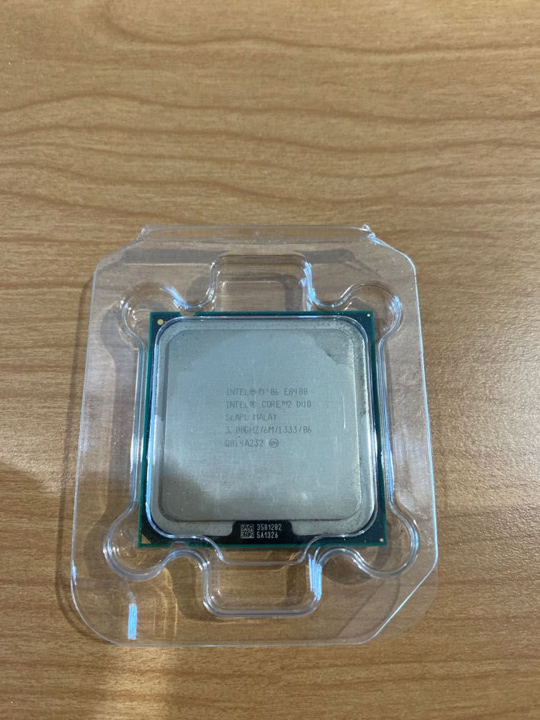 E8400 Processor (Category: Computer Parts) located in Singapore. Submitted by 531134 (Listing ID 1223669724, Image 1). Description: Core2Duo E8400 Processor for Cpu Desktop Pc Computer Cash/Paynow Free normal mail (not liable if lost) or Meetup at: Weekdays Orchard Mrt Weekends Sengkang/Buangkok Mrt or S543201 Other locations to be arranged..