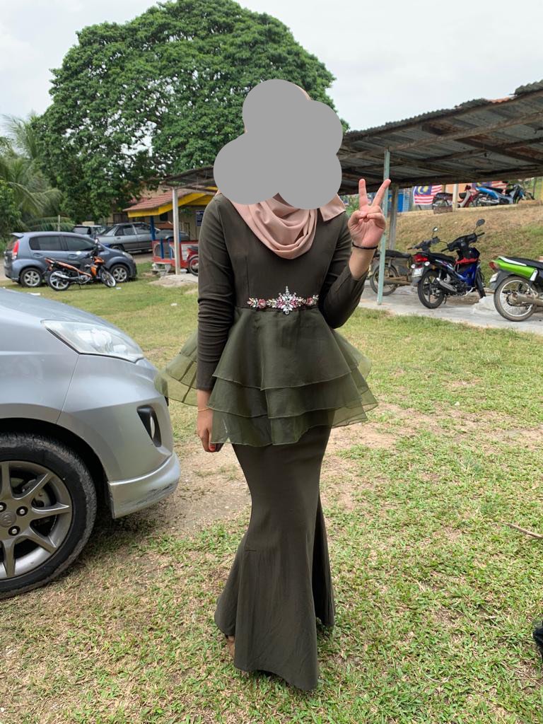 emerald green baju raya, Women's Fashion, Muslimah Fashion, Baju Kurung
