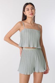 ESTELLE PLEATED TOP & SHORTS (SAGE)