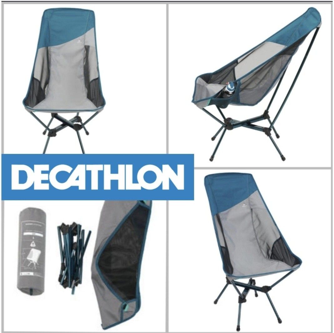 Foldable Chair Decathlon Mountain Hiking Low Fishing Folding Camping Chair Quechua MH500 XL Blue Outdoor Adventure Bicycle