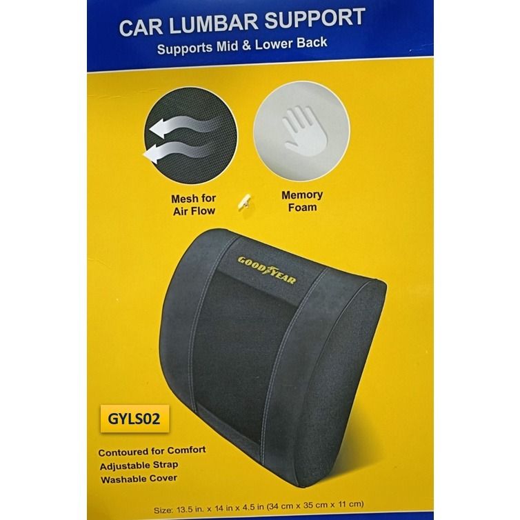 Goodyear Lumbar Support Pillow, Contoured Memory Foam, Office, Car Use 