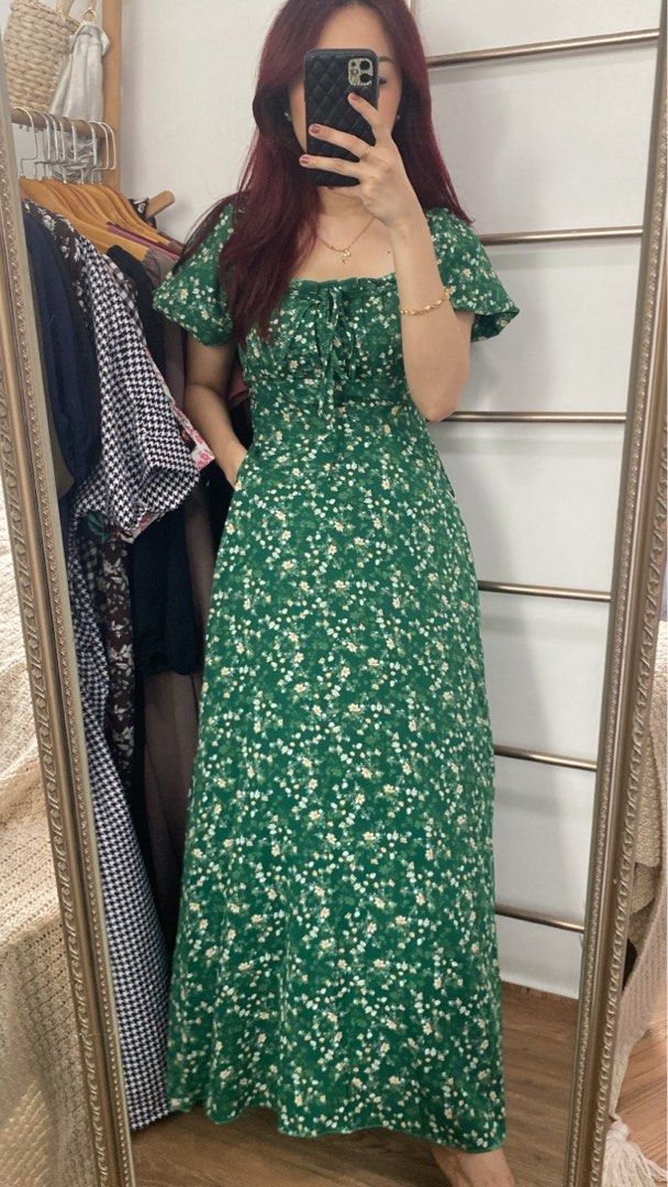 Green blue black floral maxi dress, Women's Fashion, Dresses u0026 Sets, Dresses  on Carousell