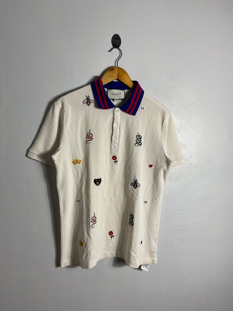 Gucci Embroidered Multiple Logo Polo Shirt Men s Fashion Tops