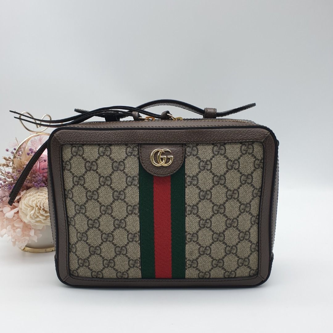 Gucci Ophidia Webbing-Trimmed Textured-leather and Printed Coated-canvas Shoulder Bag