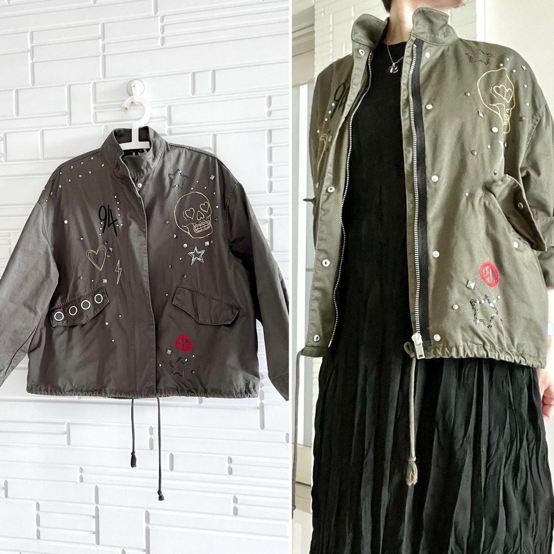 H M Divided Military Green Fomo Coat Jacket size EUR 34