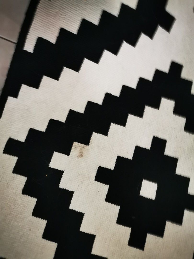 Ikea black and white anyaman LAPPLJUNG carpet rug, Furniture & Home