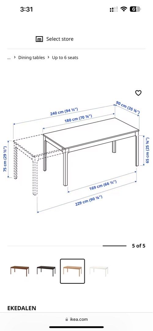 IKEA Dining Table Oak Colour Ekedalen Extendable Big 180 cm Extended