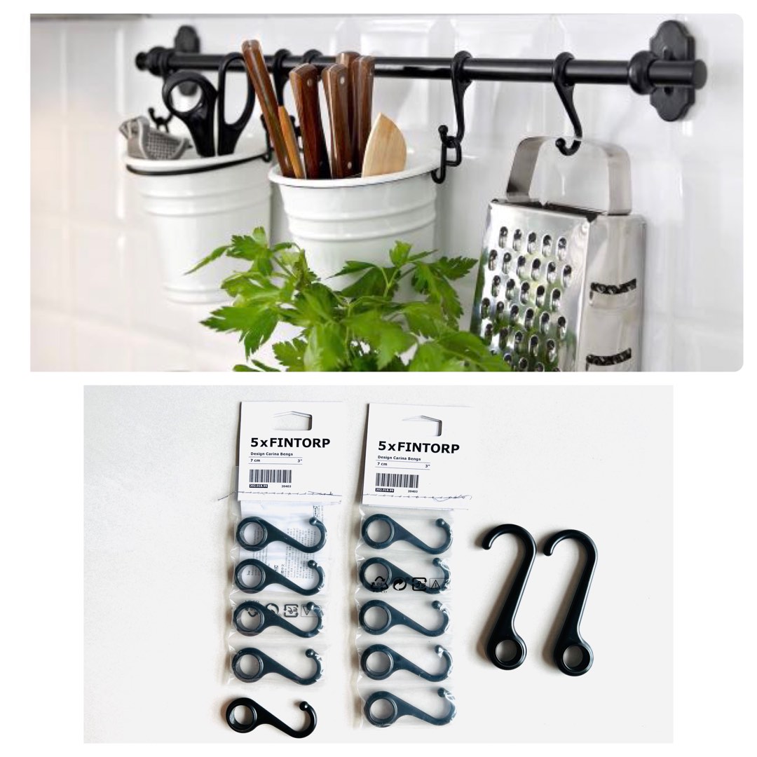 IKEA FINTORP Kitchen Rail Steel Hooks (10 regular size and 2 large