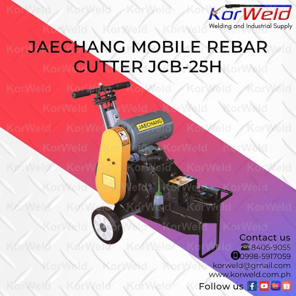 Jaechang Mobile Rebar Cutter JCB-25H (Category: Construction Tools & Equipment) located in Manila. Submitted by korweld.ph (Listing ID 1223602933, Image 2). Description: Jaechang Mobile Rebar Cutter JCB-25H SPECIFICATIONS Model: JCB-25H Maximum Cutting Dia.: 25mm Motor: 1.5kW / 2HP Power Supply : 220V / 60Hz / 1 Phase Dimension(LxWxH): 500 x 865 x 930mm Weight: 228Kg Made in Korea Warranty: 6 Months Labor and Parts KORWELD INC. Contact Numbers : 