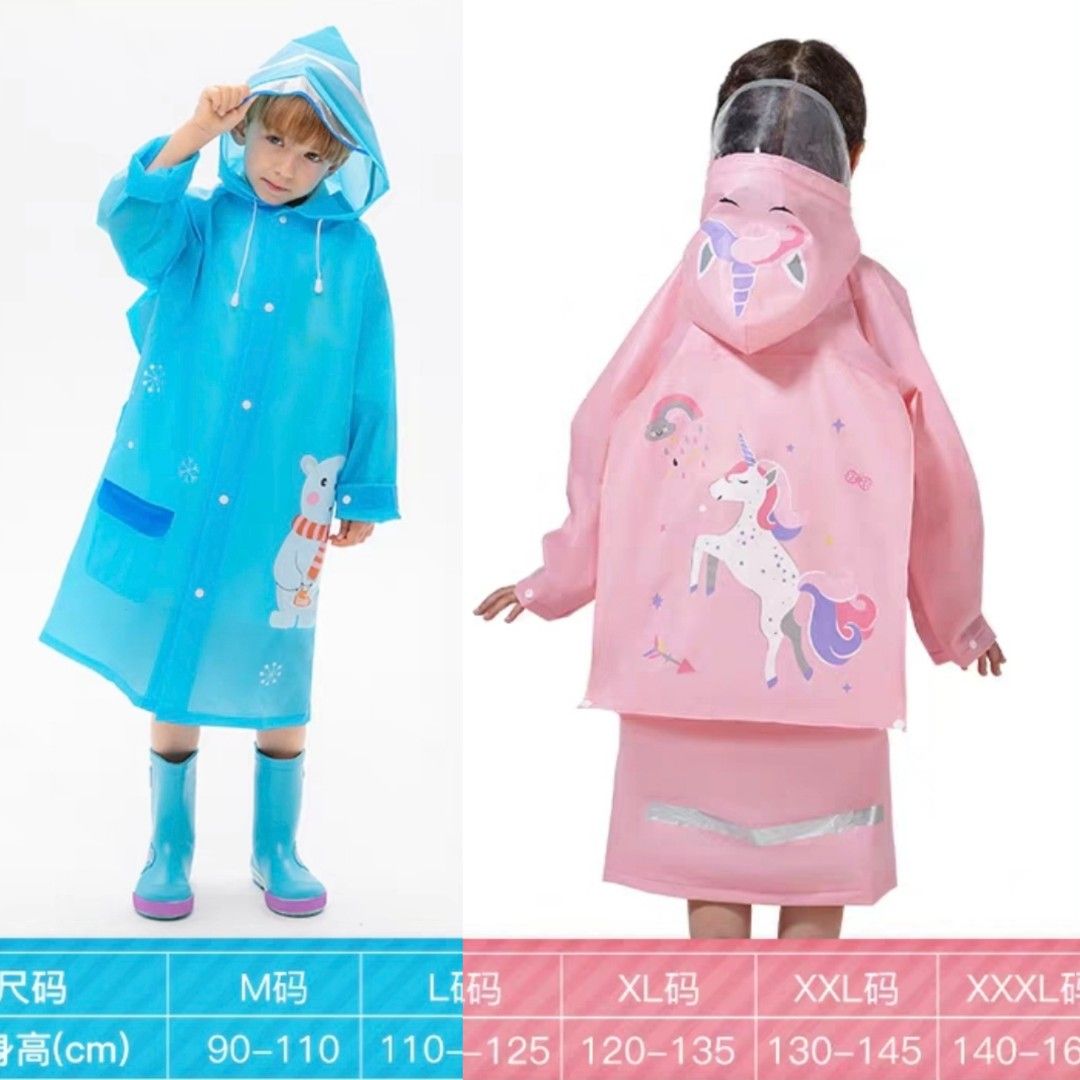 Kids boy girl long raincoat waterproof polar bear Unicorn blue pink colour birthday party gift present