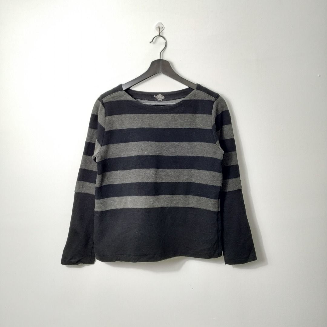 L FOX MALLA JAPAN BRAND TSHIRT STRIPE BLACK SWEATER LONG SLEEVE