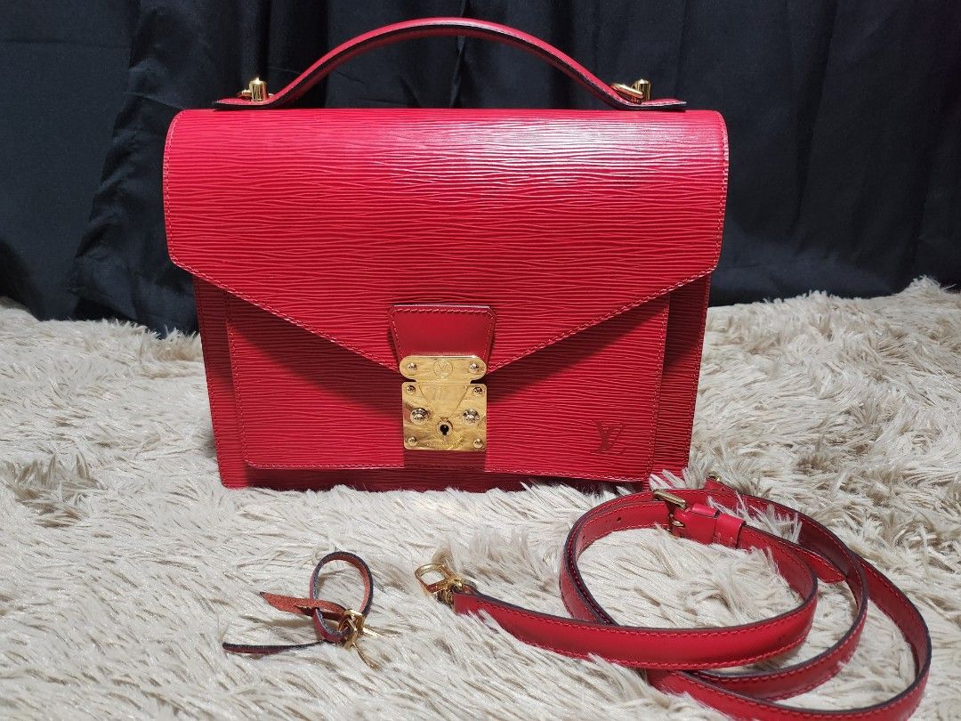 Louis Vuitton Monceau (Category: Luxury Bags & Wallets) located in Manila. Submitted by shoppingspree008 (Listing ID 1223707308, Image 1). Description: Monceau in Red epi leather with strap and key. Exterior is in good condition.Interior zip pocket nag powderized but you it doesn't not affect the functionality of the bag.Super beautiful in person.