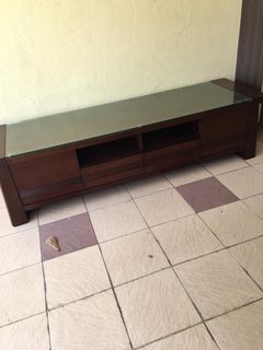 Low long table tv console cabinet glass wood