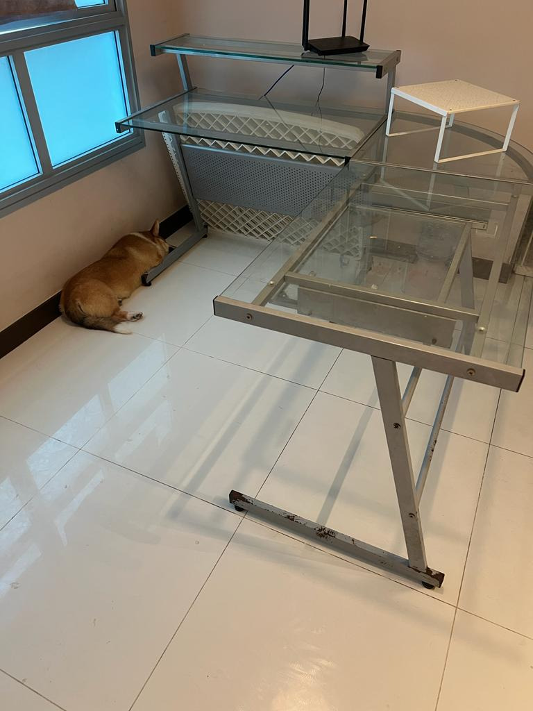 LShape Glass Computer Table, Furniture & Home Living, Furniture