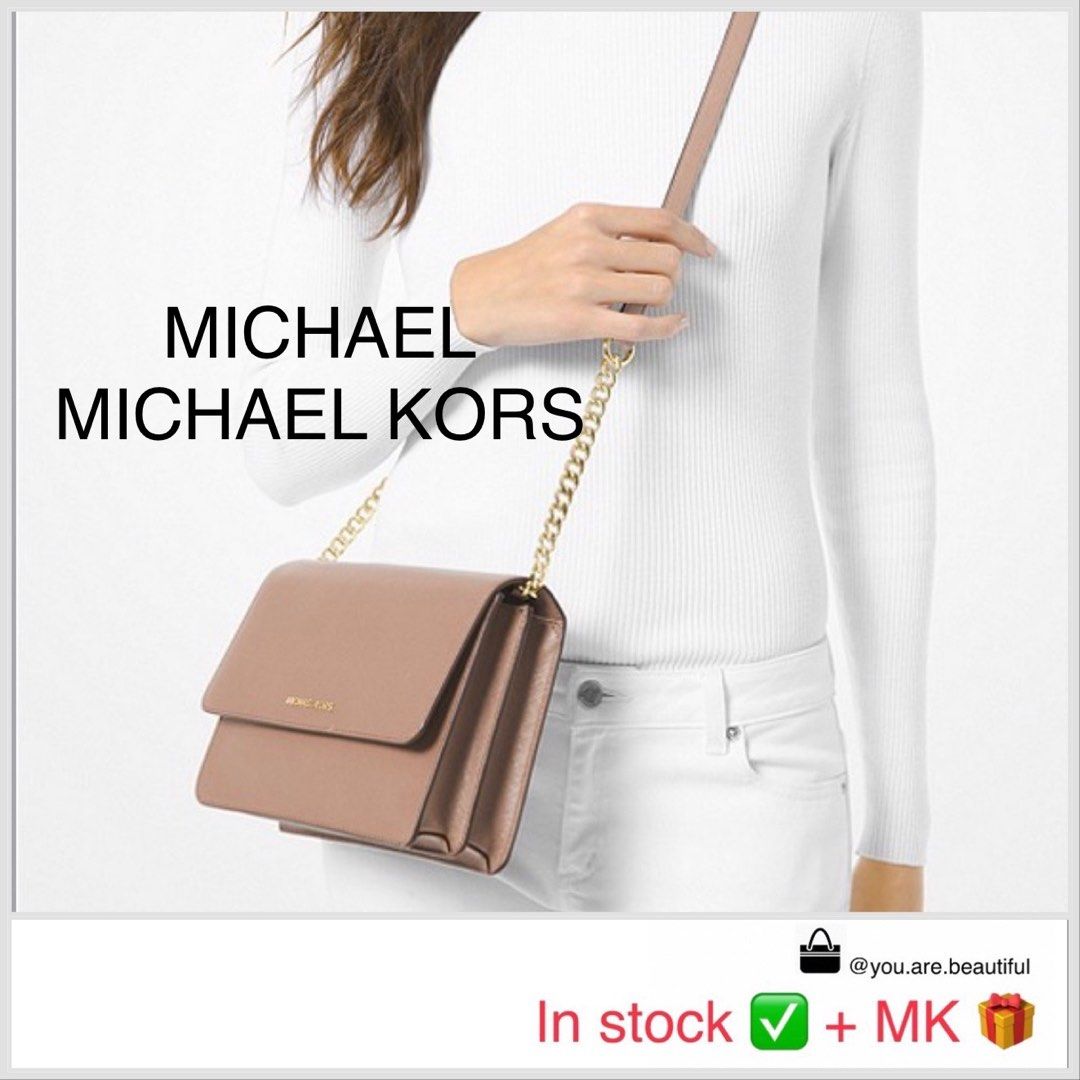 MICHAEL KORS Daniela Large Saffiano Leather Flap Over MK Crossbody