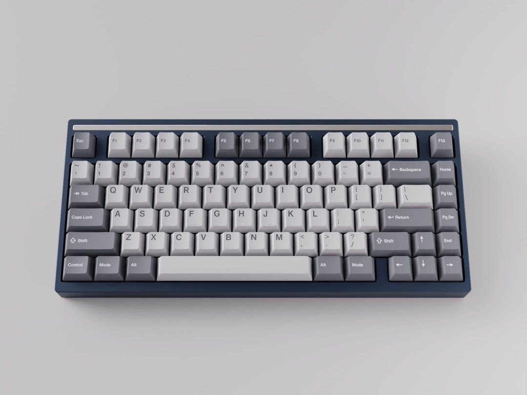 Mode Sonnet (Category: Computer Keyboard) located in Singapore. Submitted by bearyfair (Listing ID 1223758721, Image 1). Description: Interest check 75% keyboard from Mode Selling slightly cheaper than cost after shipping and import tax (opened to check contents) Switches, stabs, keycaps not included Navy blue top Silver accent and bottom Aluminium plate, hotswap Copper internal weight Silicon base and plate foam.