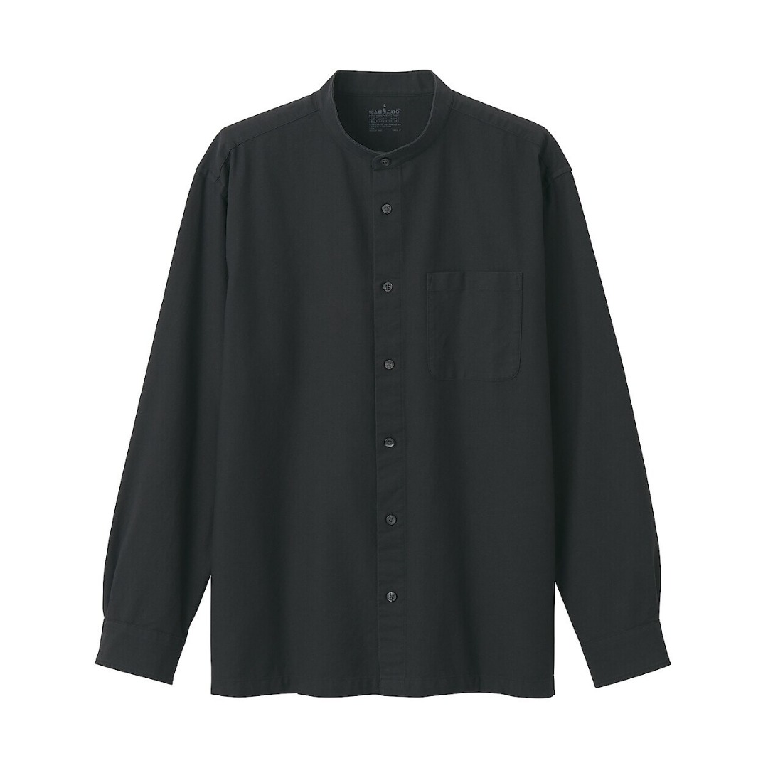 Muji Black Oxford Washed Cotton Mandarin collar shirt, Men's Fashion ...