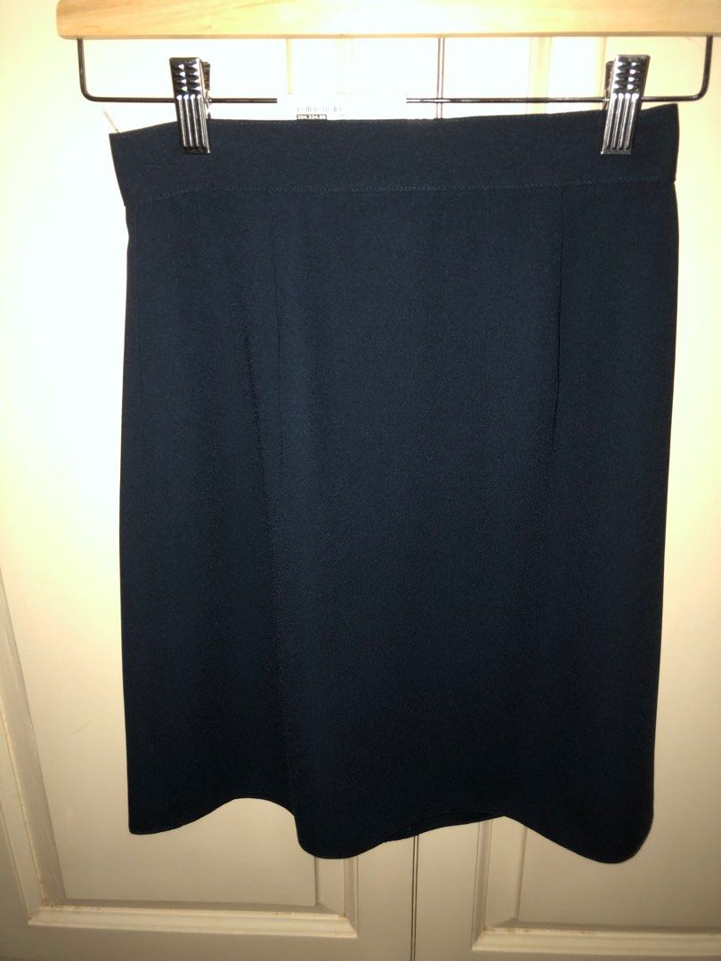 Navy A line skirt (Category: Skirts) located in Mandaluyong City. Submitted by applebss (Listing ID 1223685216, Image 1). Description: Navy A line skirt. Run small. Label S but actually XS to XXS Fits 24-25 inch waist.