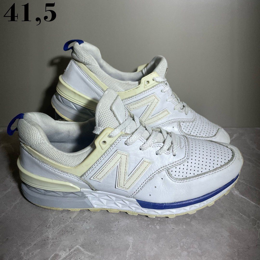 New balance 574 Sport trainer white Fesyen Pria Sepatu Sneakers di Carousell
