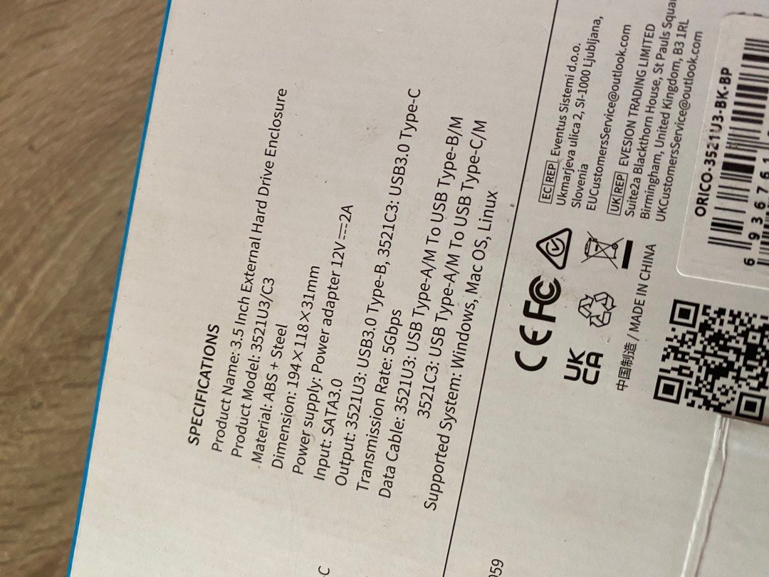 Orico 3.5” HDD Enclosure (Category: Hard Disks & Thumbdrives) located in Asingan. Submitted by apple_daisy (Listing ID 1223596060, Image 3). Description: Brand new (Bought March 20, 2023) RFS: Bought wrong size. Not compatible with my 2.5” HDD - With Electronics Protection (Valid until March 2024) Inclusions: Power Adapter Data Cable Manual Shockproof Sponge MOP: GCash/BDO MOD: J&T/Shopee Checkout.